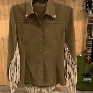 Olive Green Fringed Suede Jacket